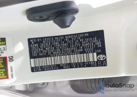 2019 Toyota Corolla Le из США, поврежденный, VIN 5YFBURHE9KP944003